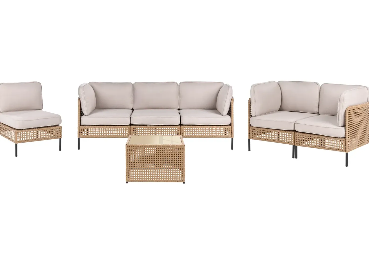 OMEGANA 6 personers Loungesæt med bord Lys Beige PE-rattan