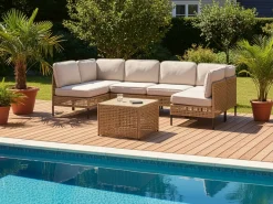 OMEGANA 6 personers U-formet havesofa Lys Beige PE-rattan