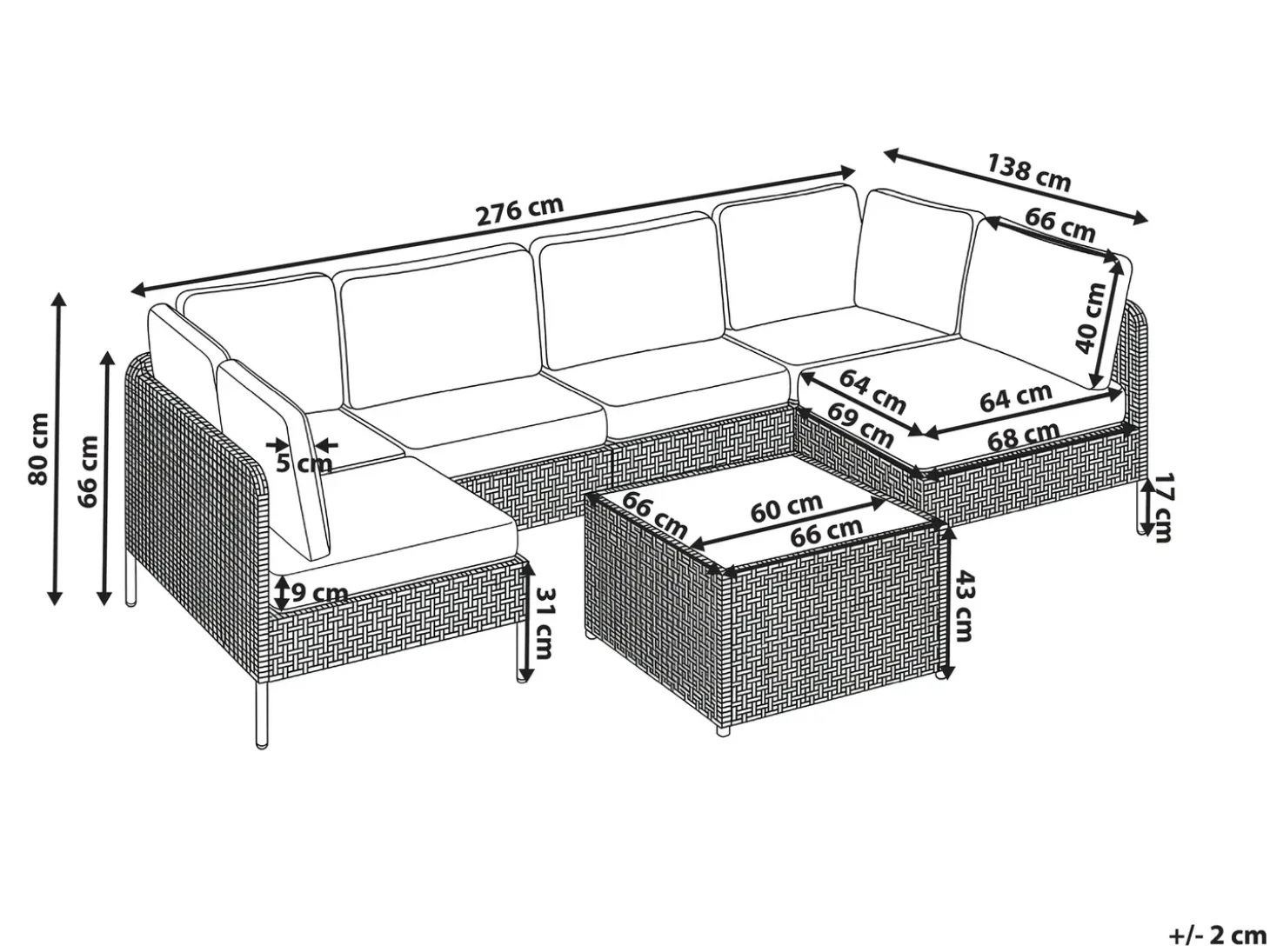 OMEGANA 6 personers U-formet havesofa Lys Beige PE-rattan