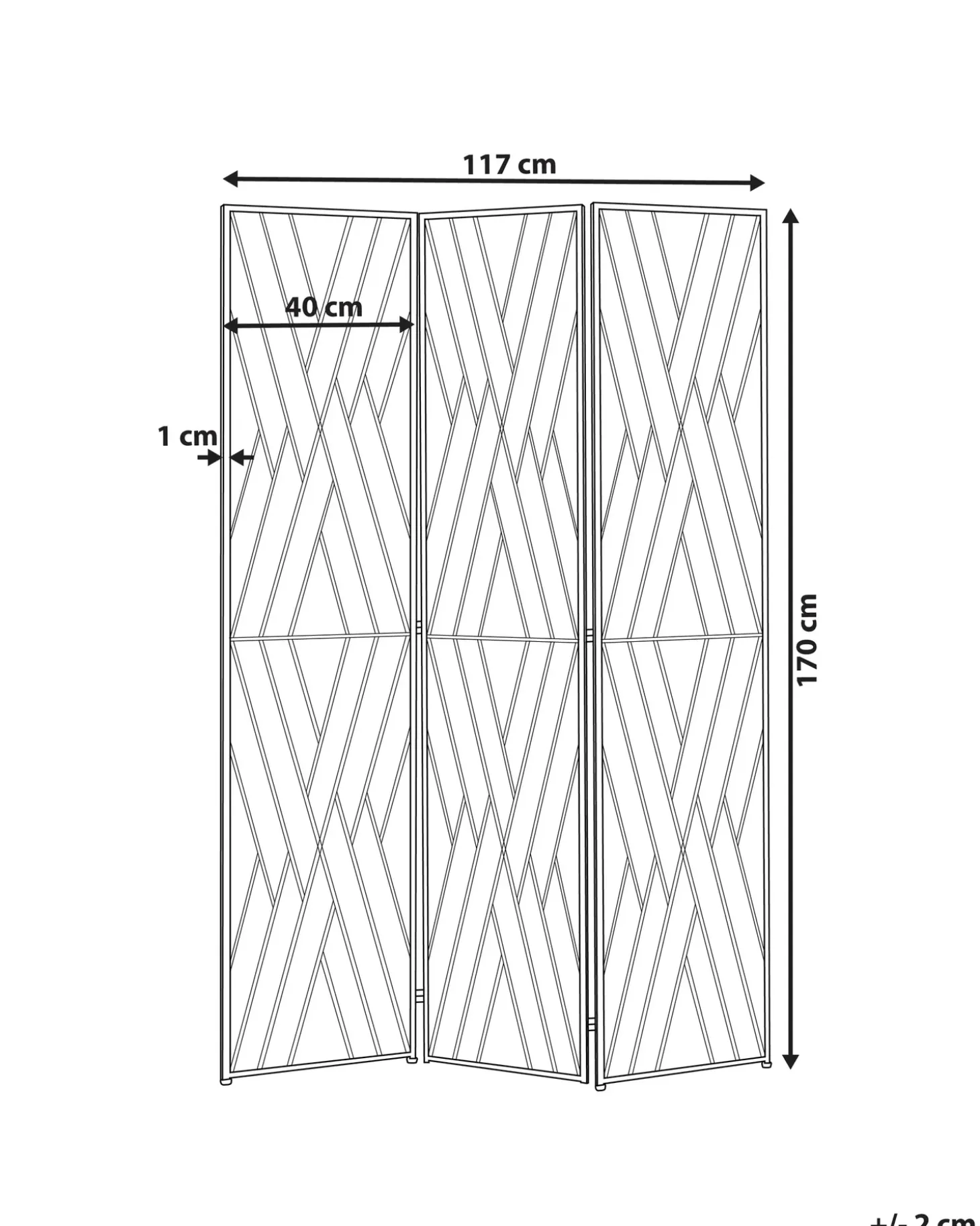 3 panelers rumdeler ASOLO Guld 117 cm 170 cm