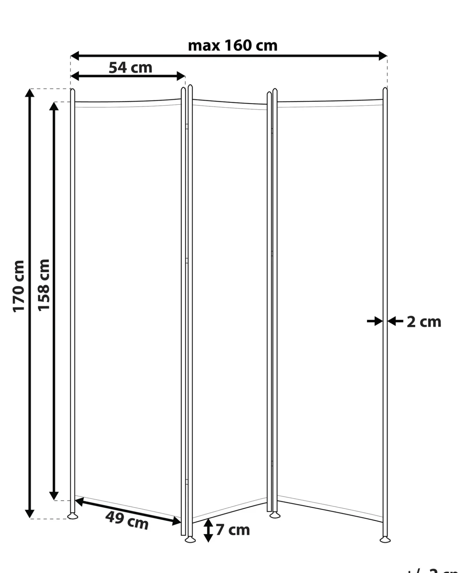 3 panelers rumdeler NARNI Grå 160 cm 170 cm