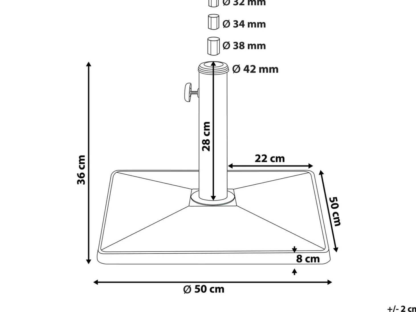 Parasolfod CERVO Sort Firkantet 25 kg