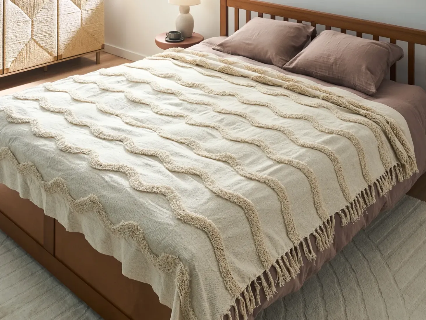 Plaid KHARI Bomuld 200 x 200 cm Lys Beige