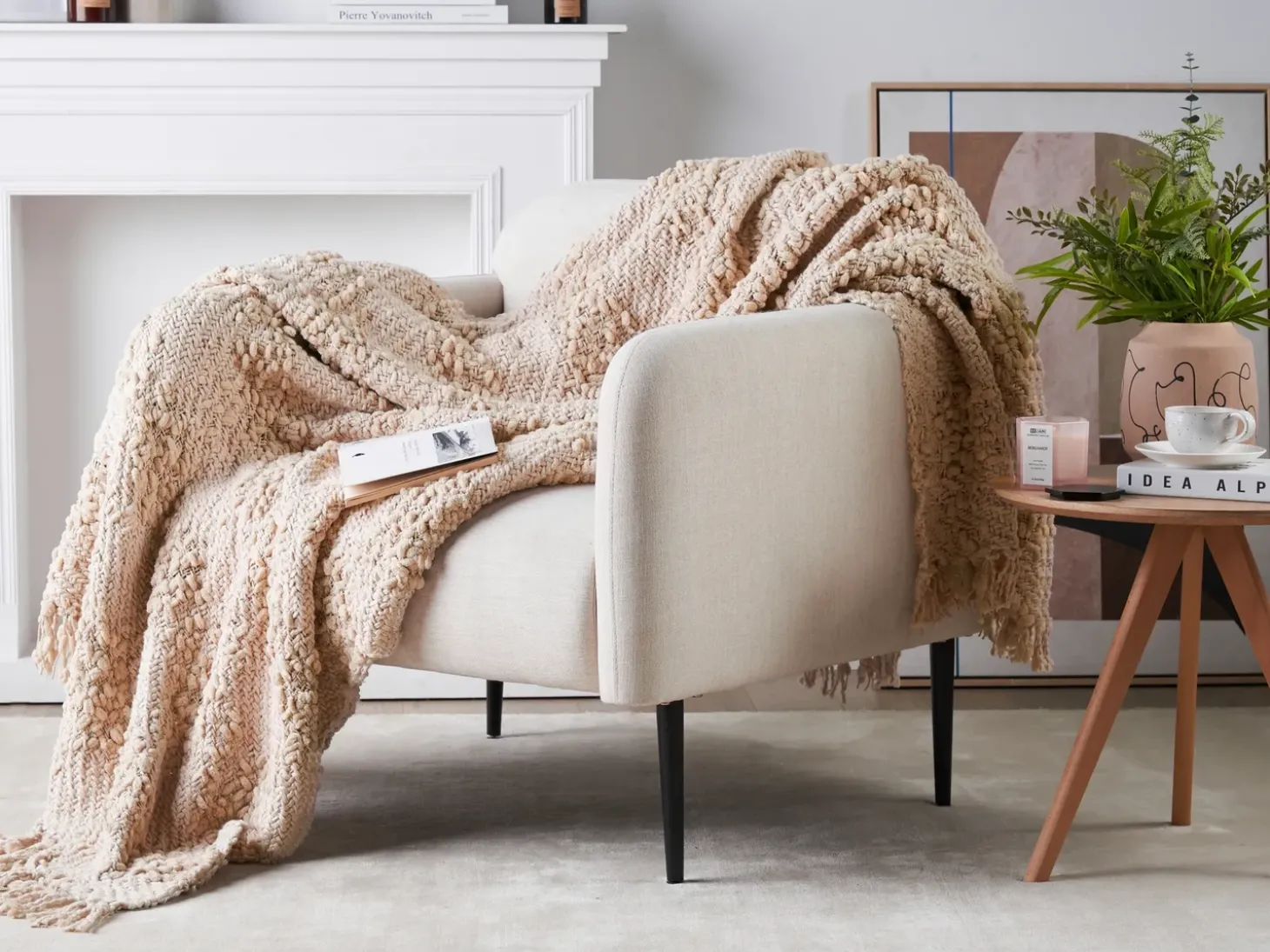 Plaid VELLA Bomuld 150 x 200 cm Lys Beige