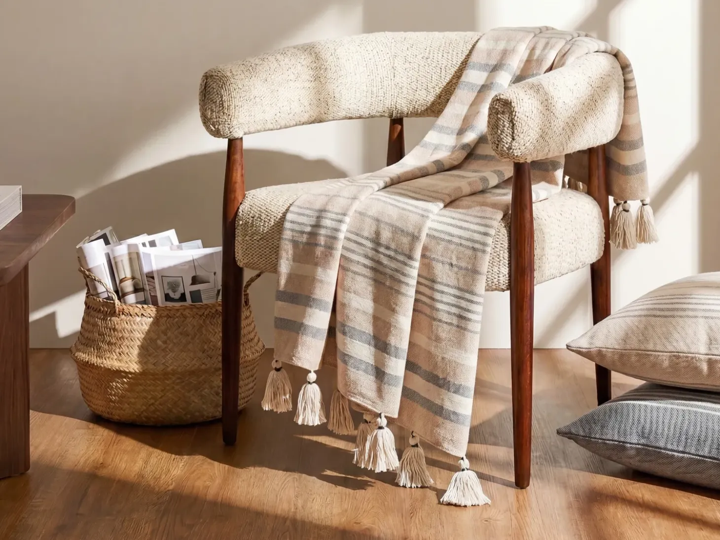 Plaid YARSELI Bomuld 130 x 170 cm Beige