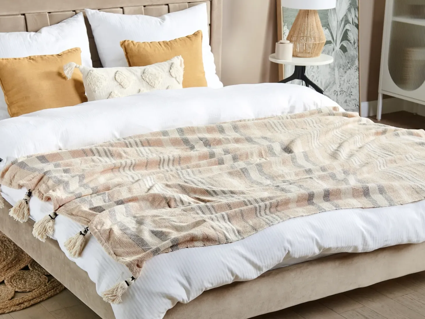 Plaid YARSELI Bomuld 130 x 170 cm Beige