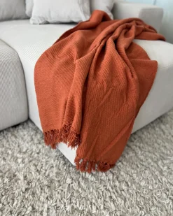 Plaid YARSA Bomuld 125 x 150 cm Rød