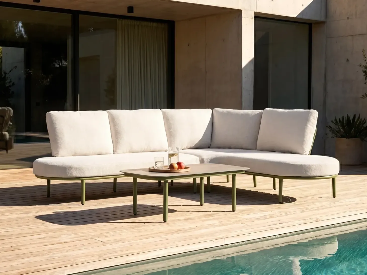 POLLINA 4 personers Havesofa med bord Grøn Metal