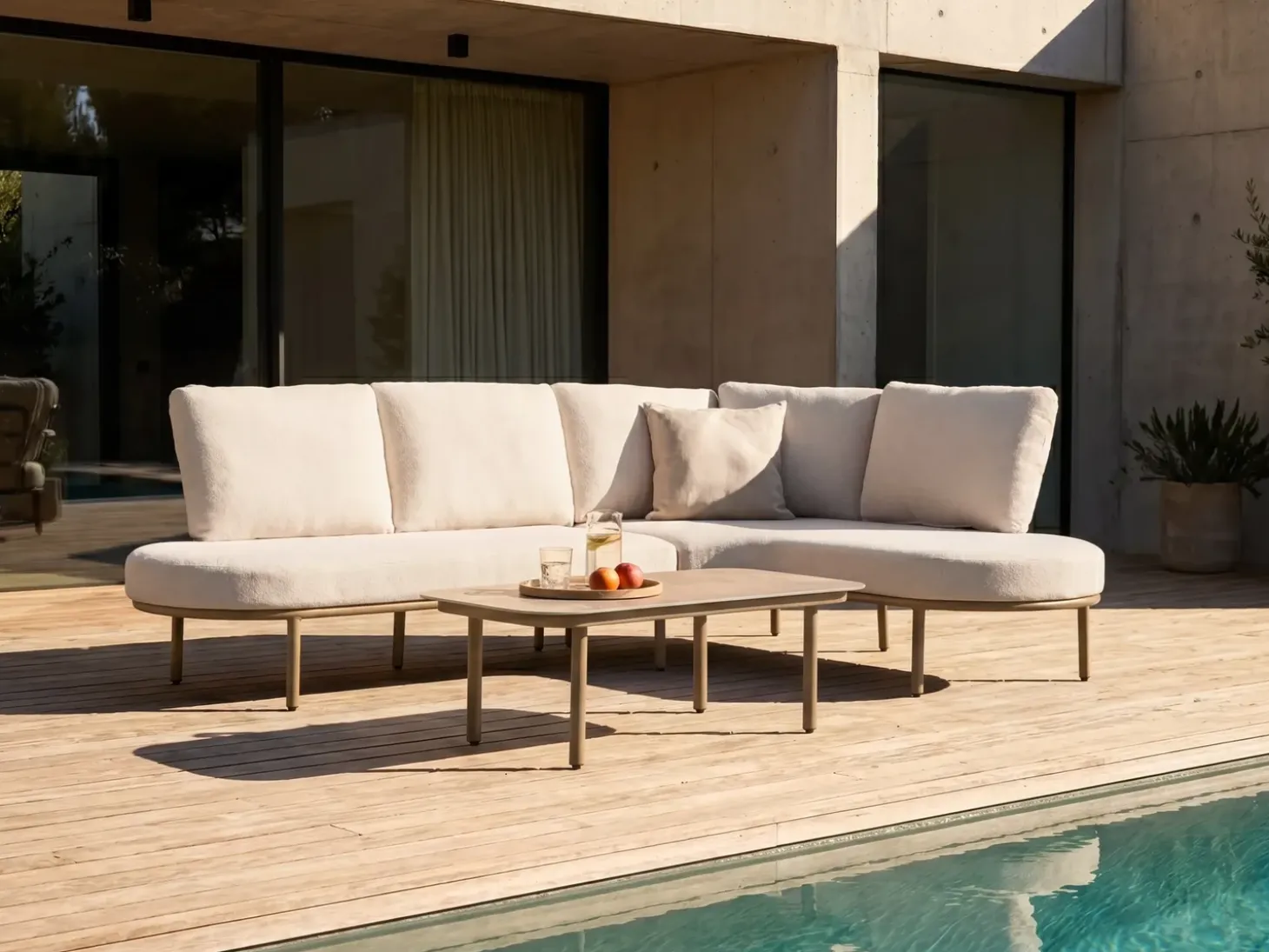 POLLINA 4 personers Havesofa med bord Brun Metal