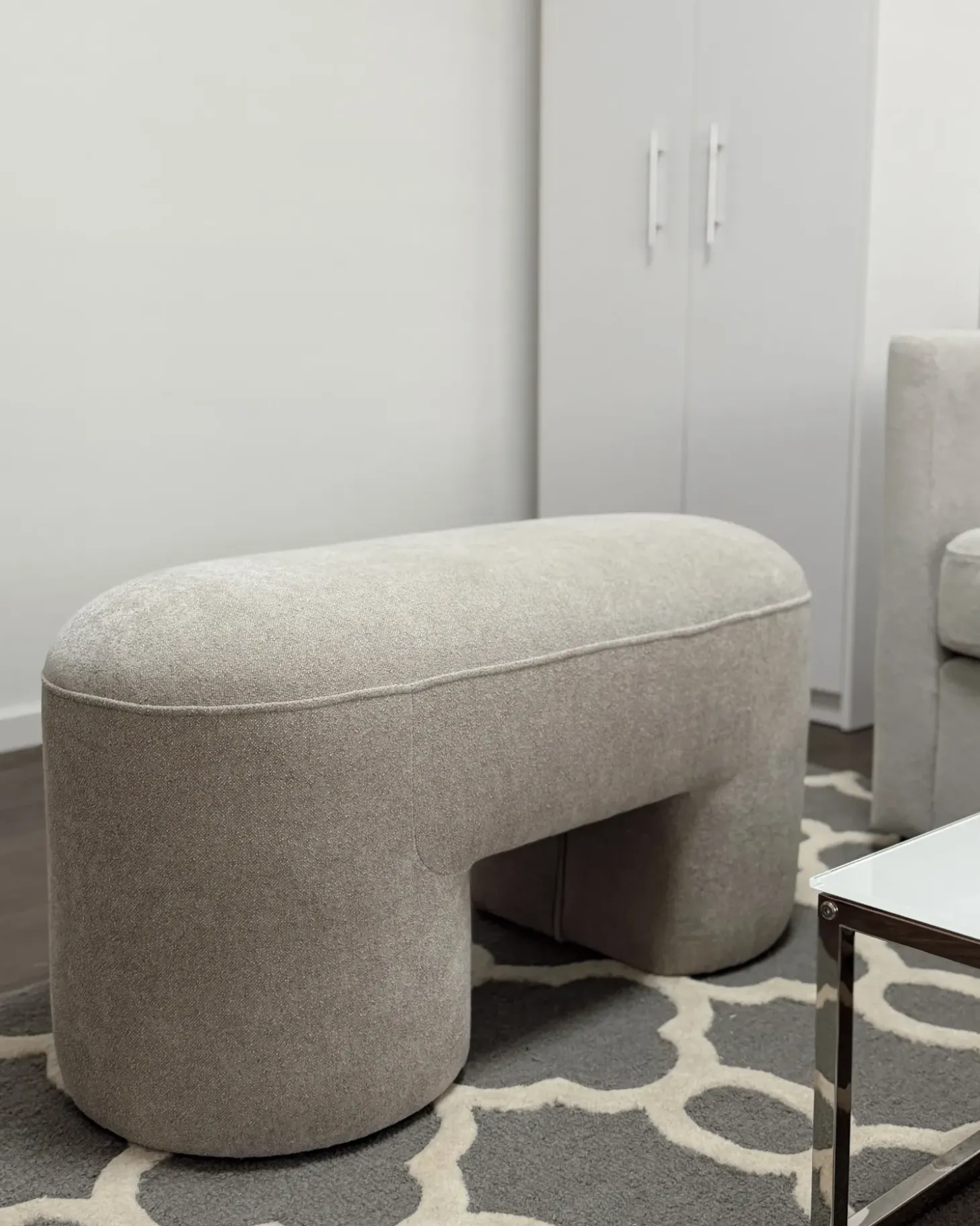Polstret bænk DECORAH Boucle Lys Beige