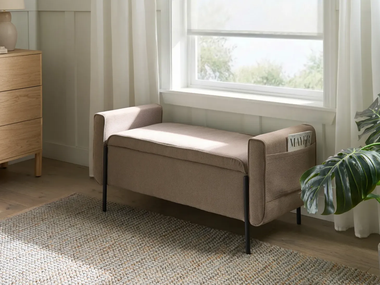 Polstret bænk med opbevaring LEWES Beige