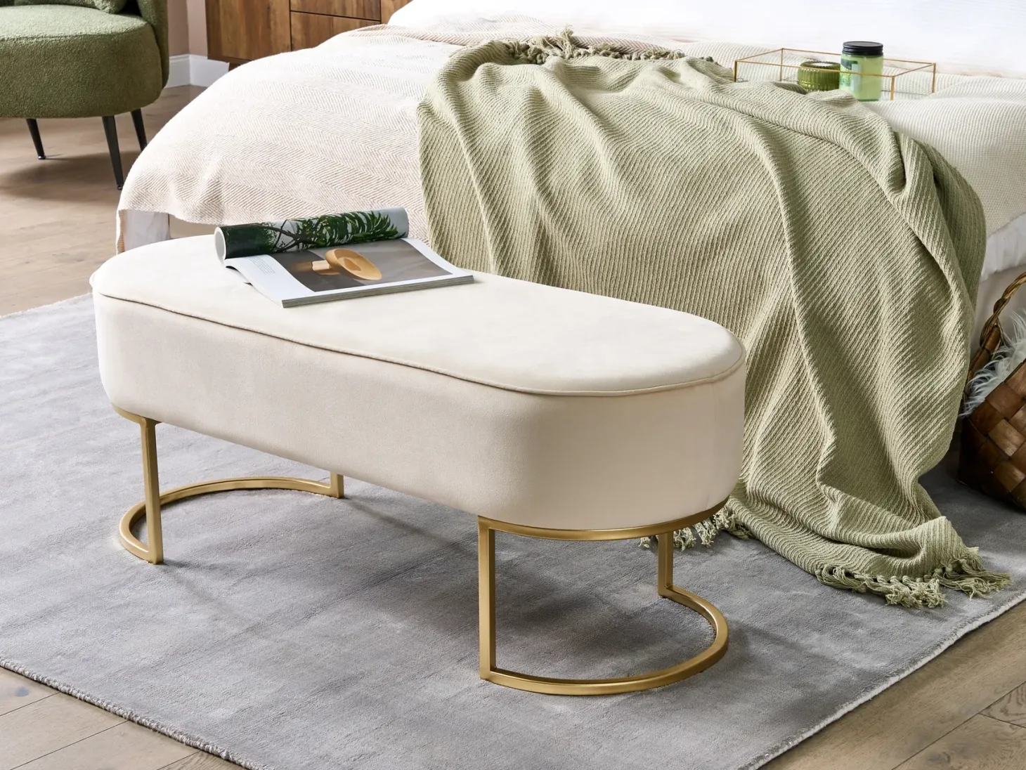 Polstret bænk MILRY Velour Lys Beige