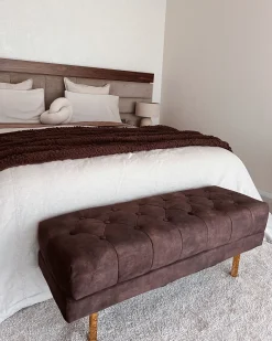 Polstret bænk ROSEVILLE Velour Mørkebrun