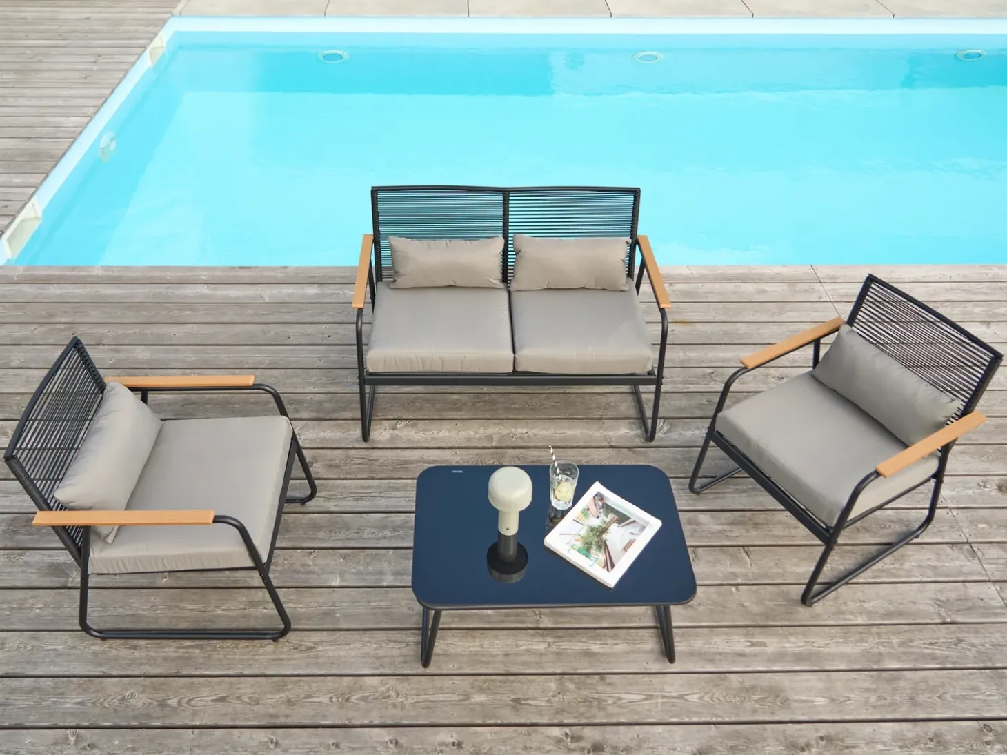 POMONTE 4 personers Loungesæt med bord Sort Metal