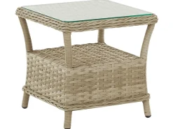 PONZA 2 personers Loungesæt med bord og fodskammel Beige PE-rattan