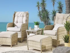 PONZA 2 personers Loungesæt med bord og fodskammel Beige PE-rattan