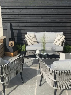 PREVEZA 4 personers Loungesæt med bord Grå PE-rattan