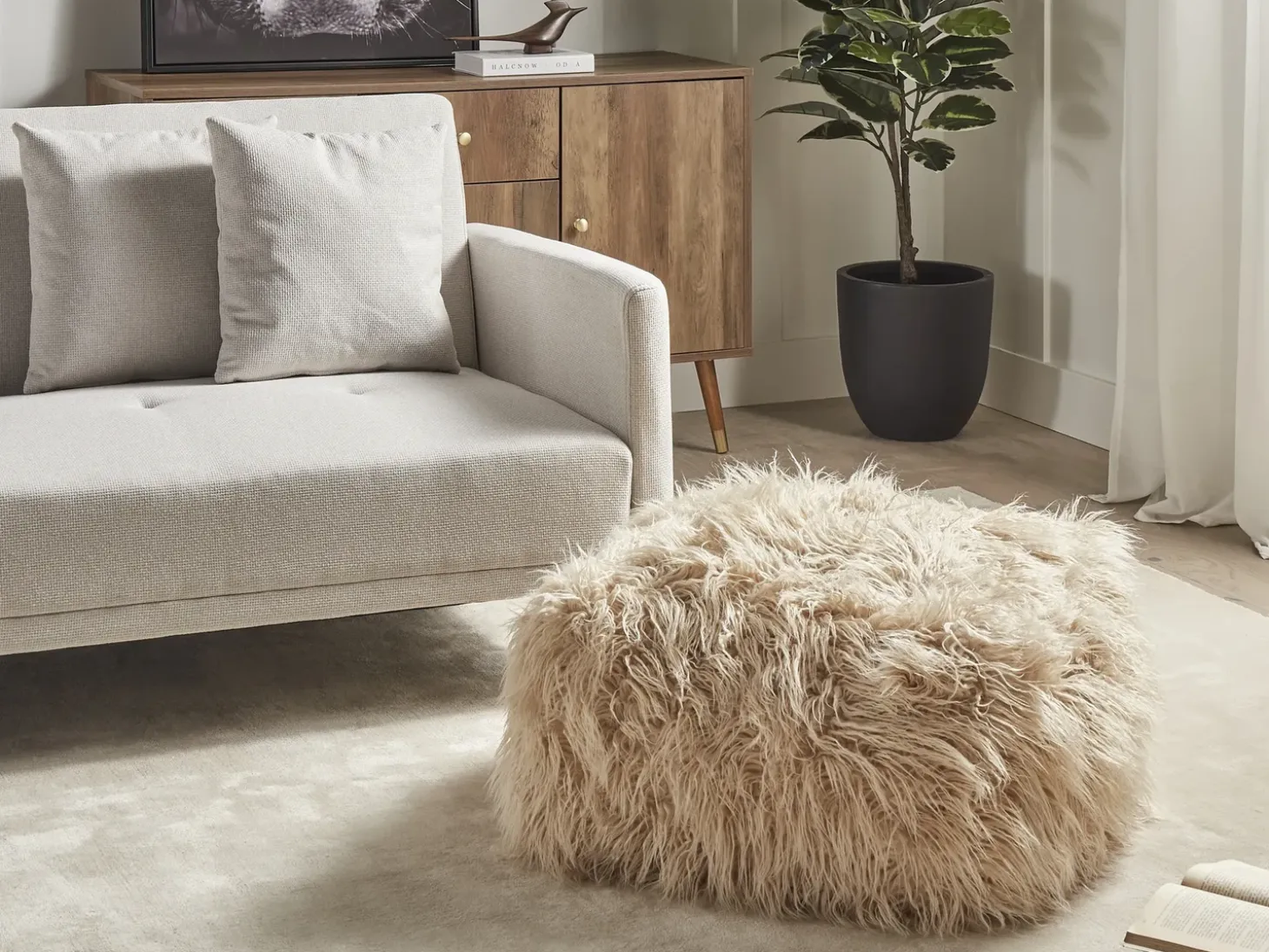 Puf CONROE Kunstig pels Beige