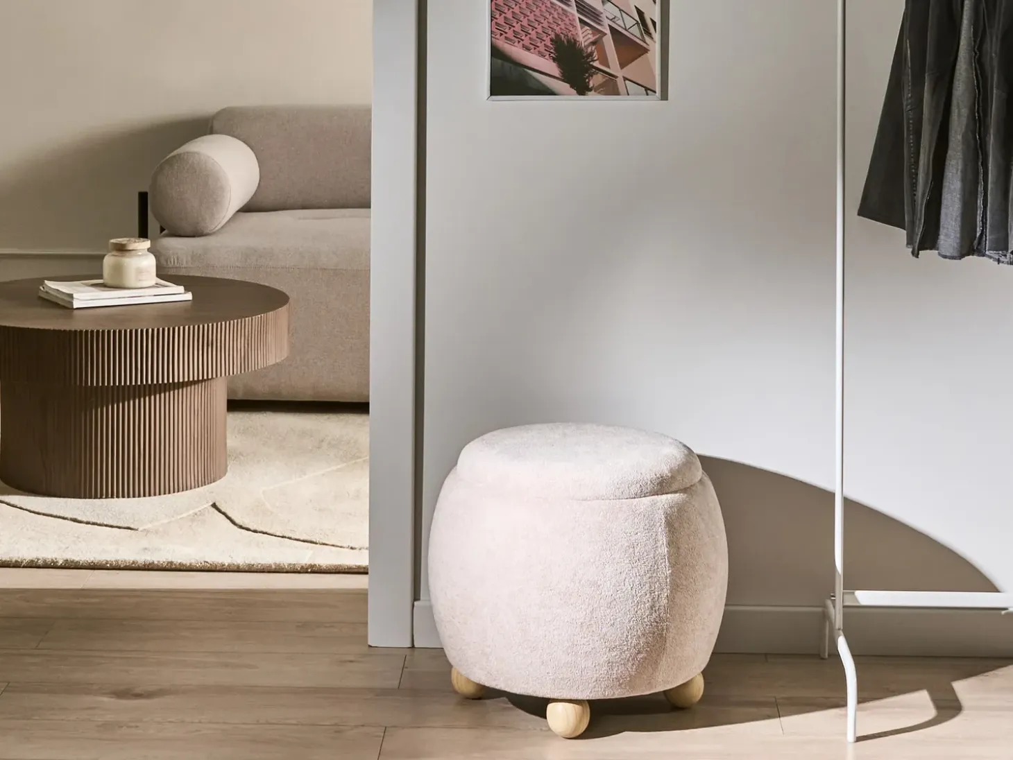 Puf med opbevaring ANNABELLA Boucle Lys Beige