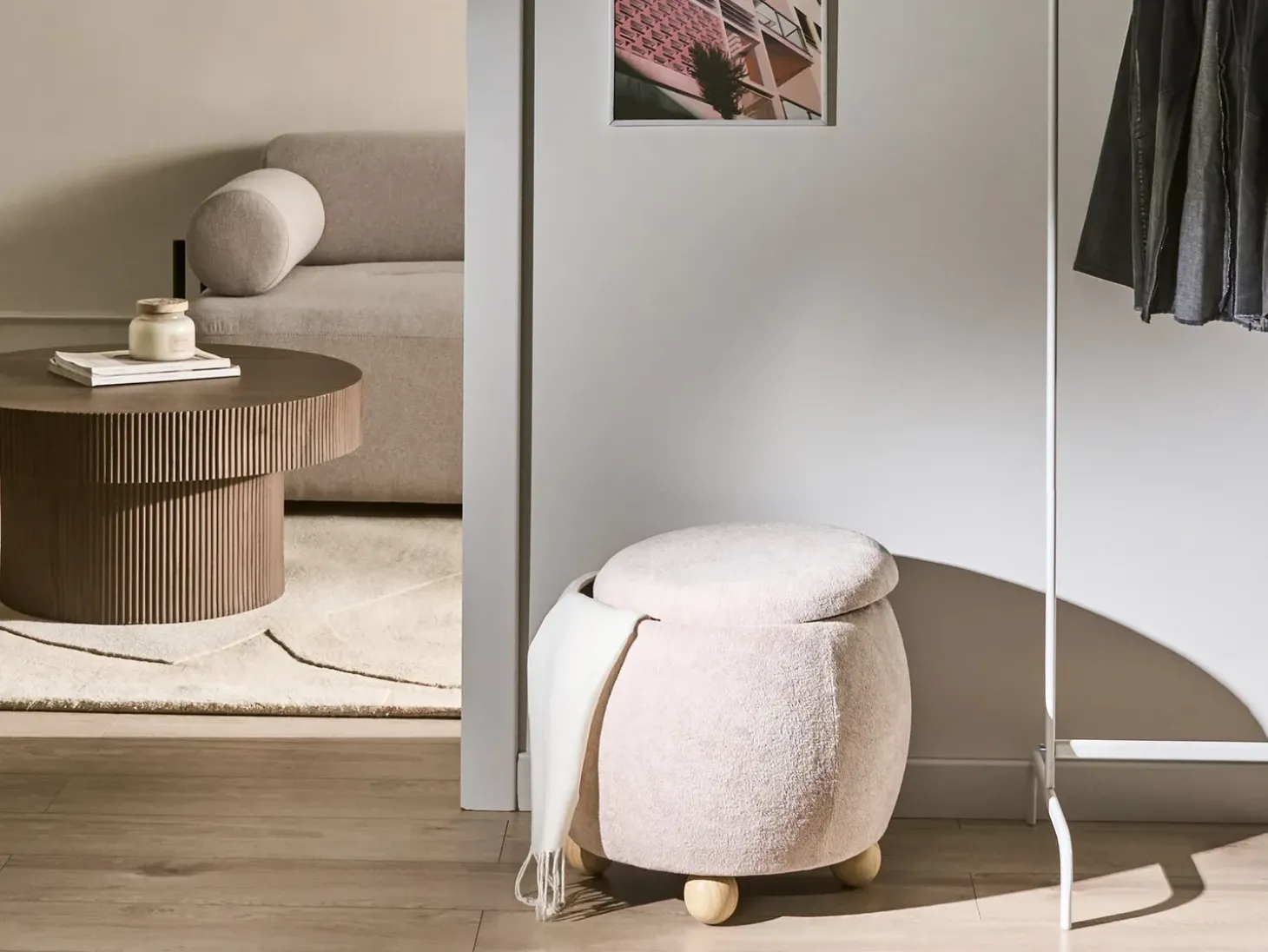 Puf med opbevaring ANNABELLA Boucle Lys Beige