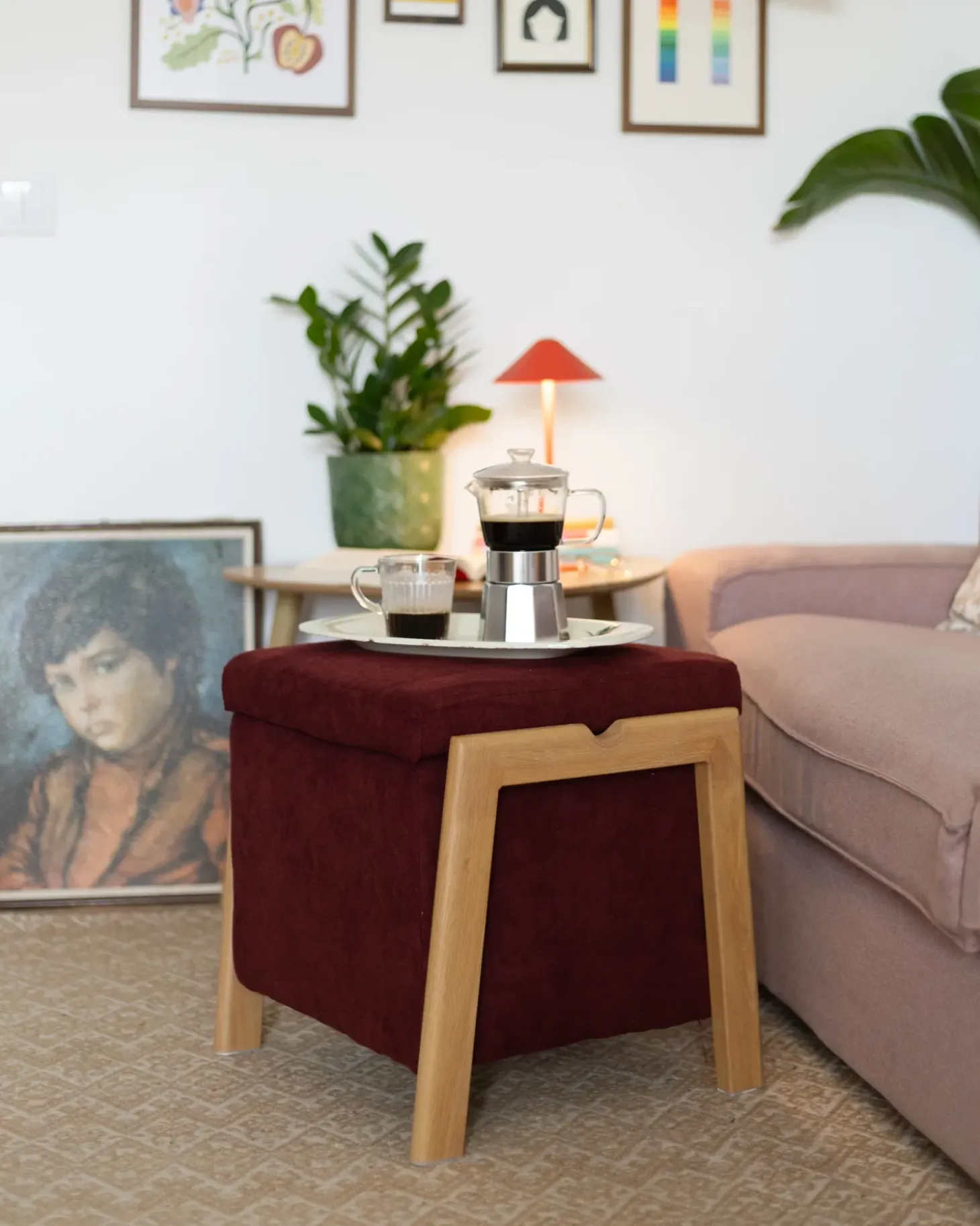Puf med opbevaring EDLAND 45 cm 43 cm Bordeaux