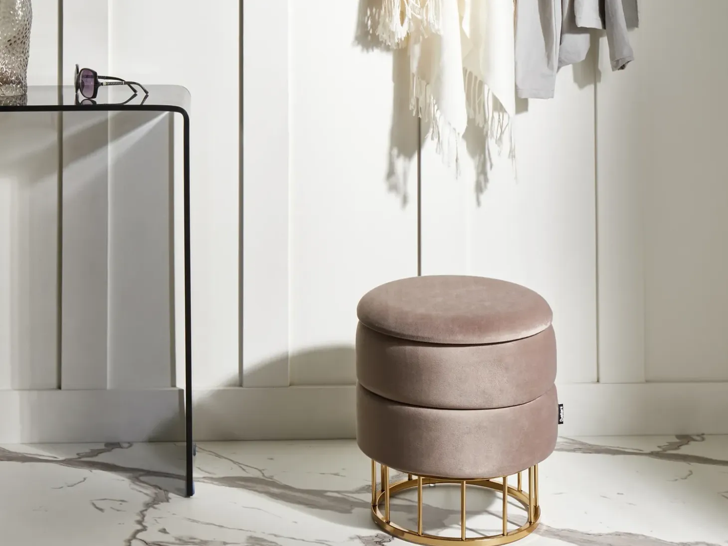 Puf med opbevaring ELGIN Velour Brungrå