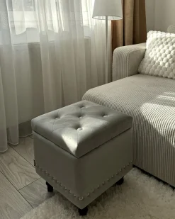 Puf med opbevaring LORETTO Velour Lysegrå