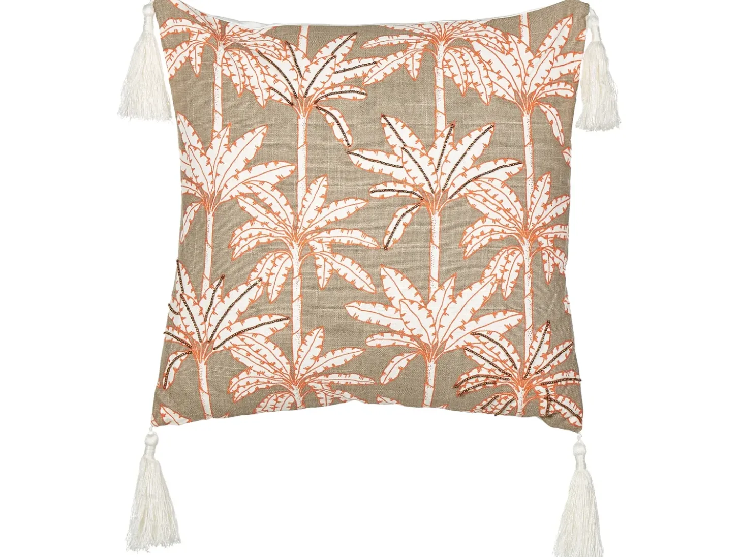Pyntepude MELOBESIA Bomuld 45 x 45 cm Beige Plante mønster