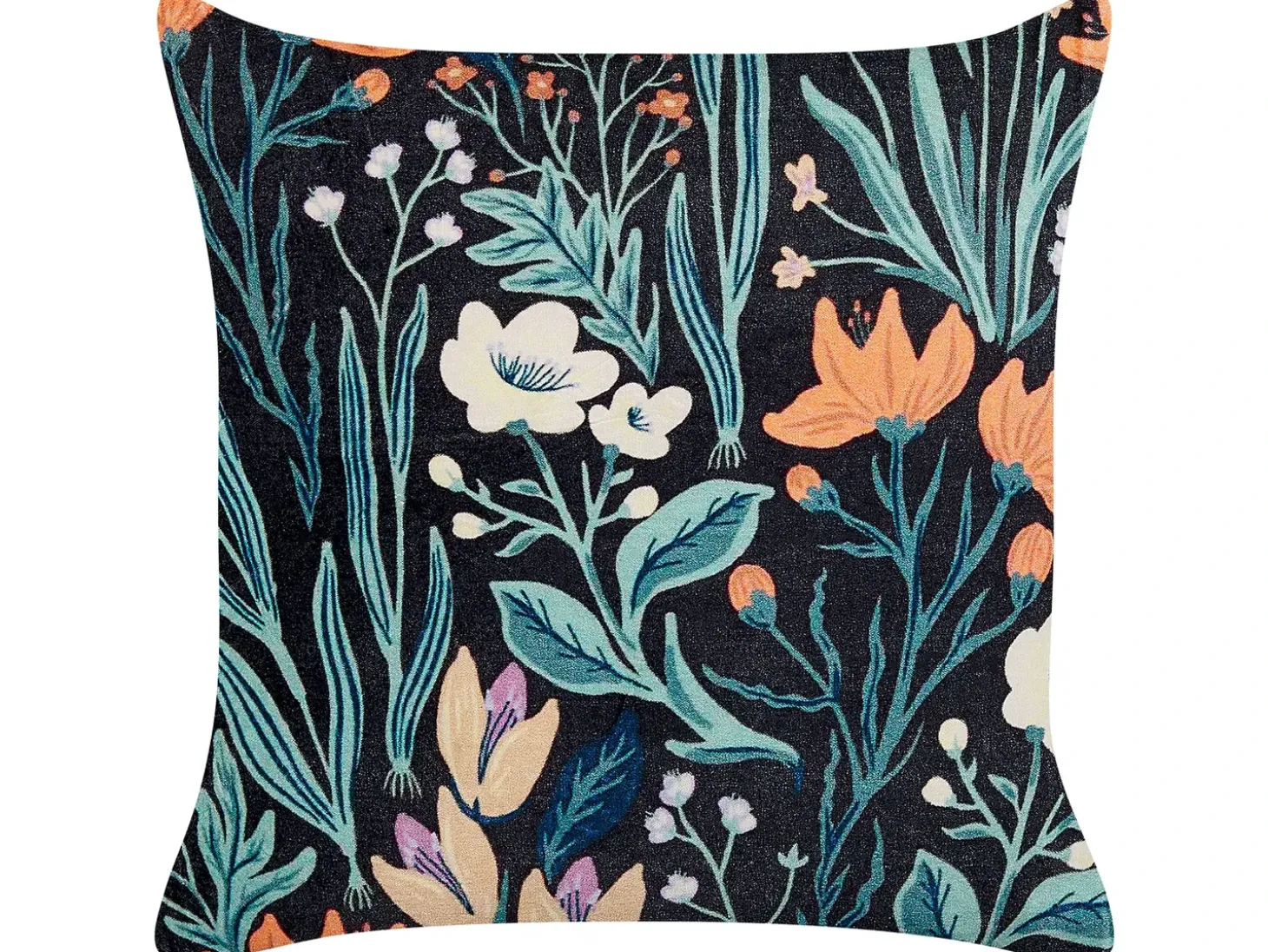 Pyntepude OSMUNDA Velour 45 x 45 cm Sort Blomstermønster