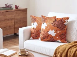 Pyntepude POINSETTIA Velour 45 x 45 cm Orange Plante mønster