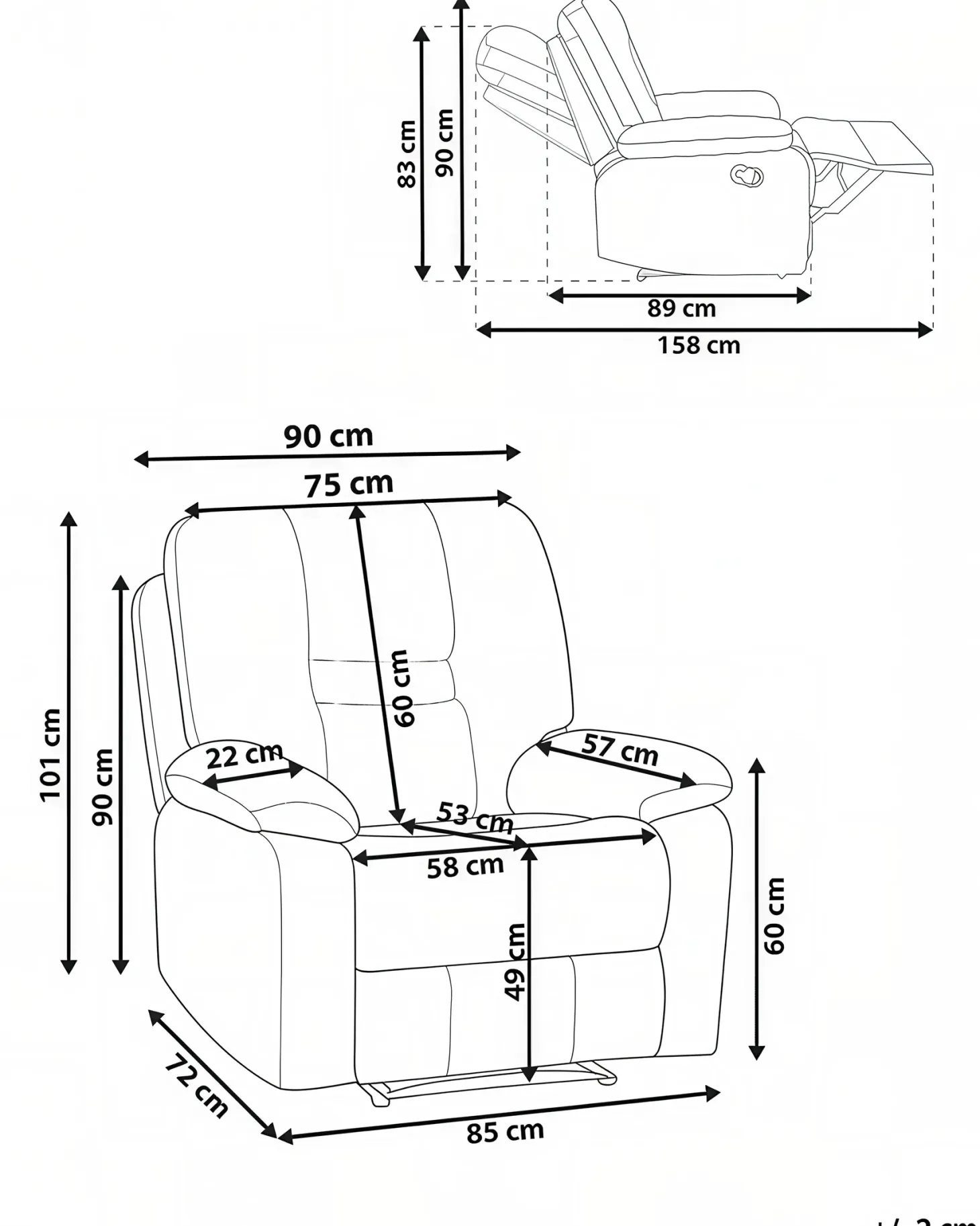 Recliner stol BERGEN Inkl. fodstøtte Beige