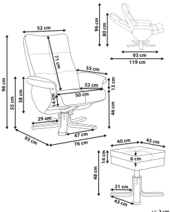 Recliner stol EPSE med fodskammel Boucle Cremehvid
