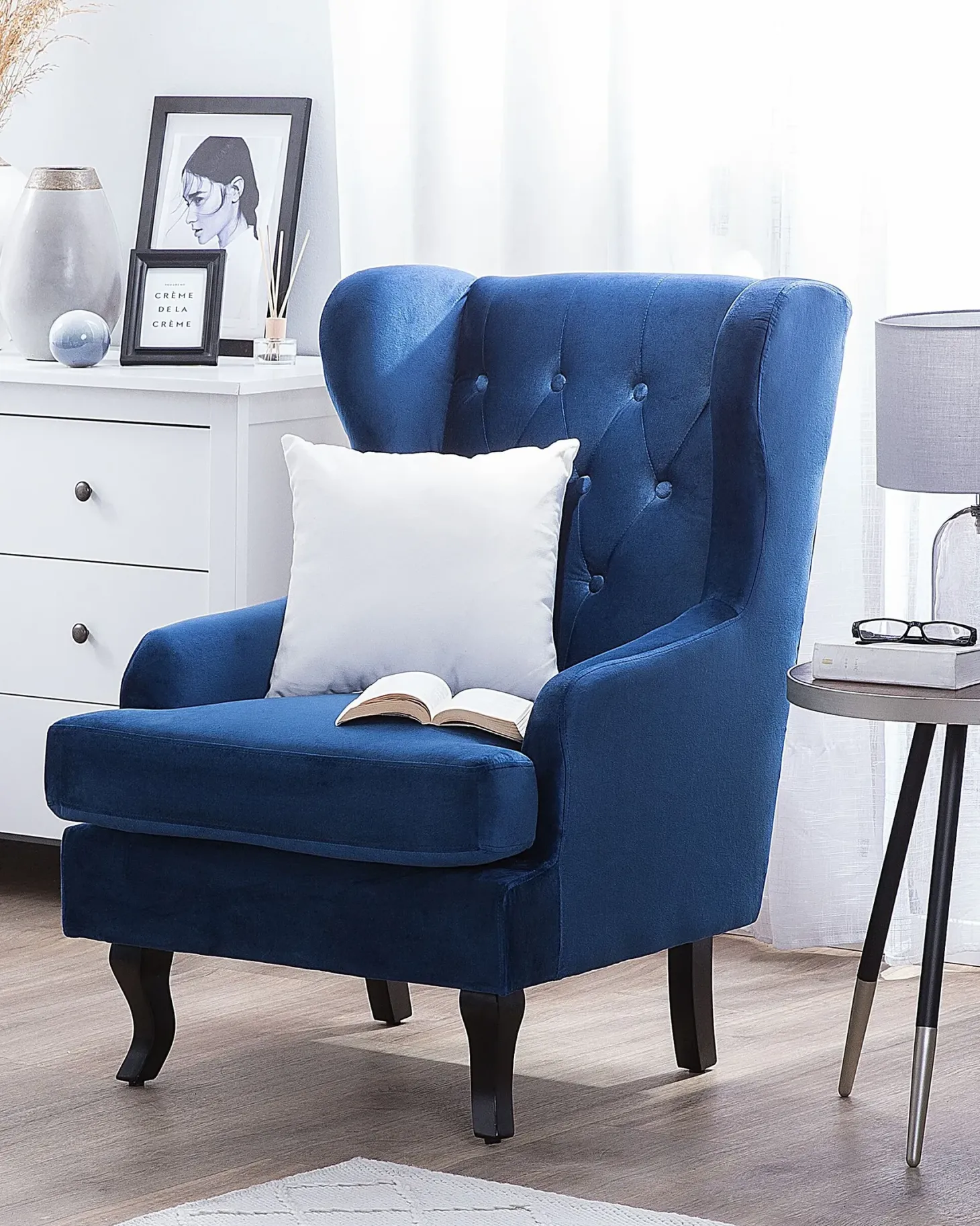 Øreklapstol ALTA Velour Mørkeblå