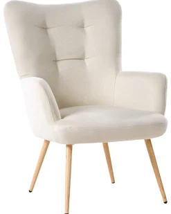 Øreklapstol VEJLE med fodskammel Lys Beige