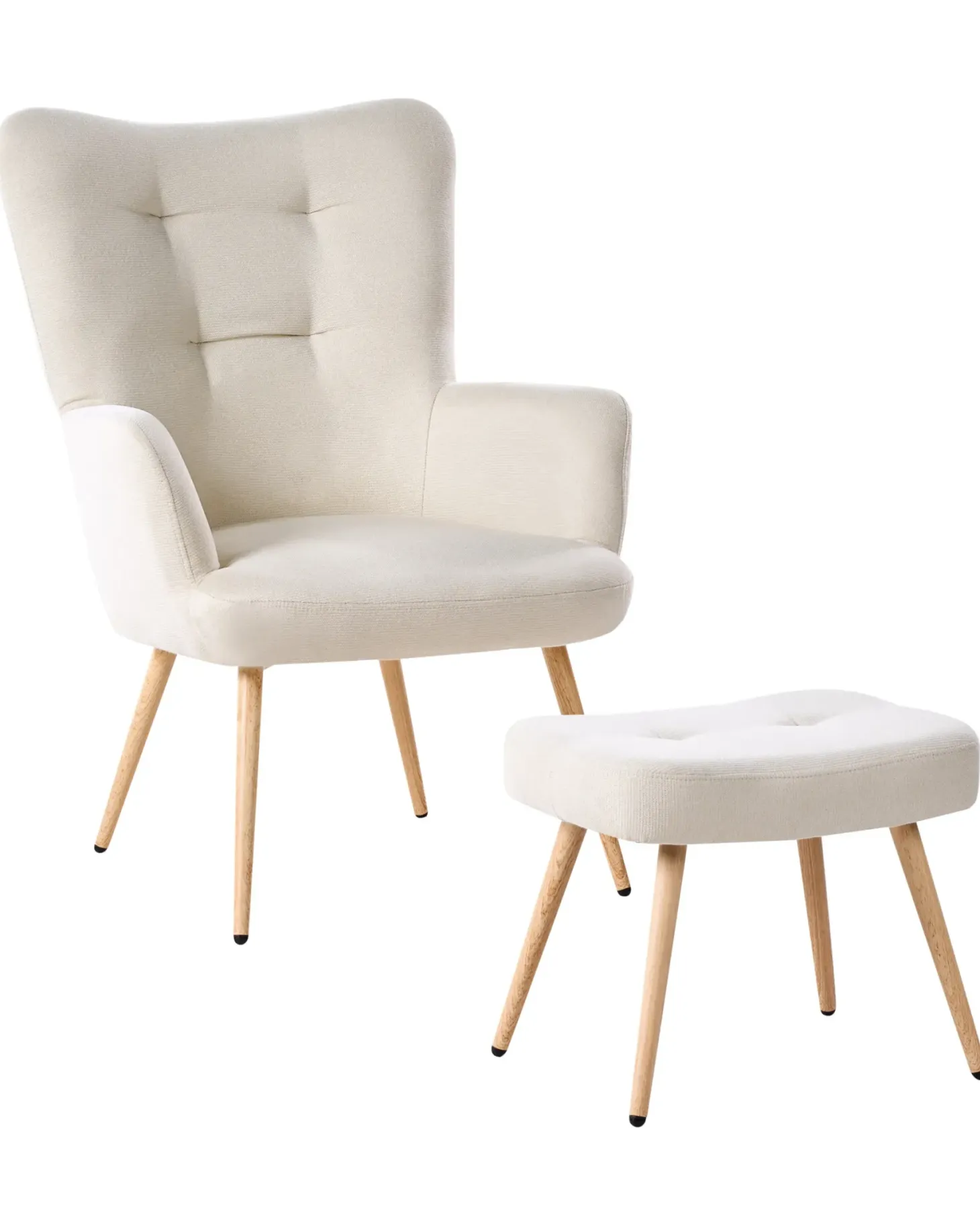 Øreklapstol VEJLE med fodskammel Lys Beige