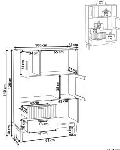 Reol LYNWOOD 140 cm Lysebrun