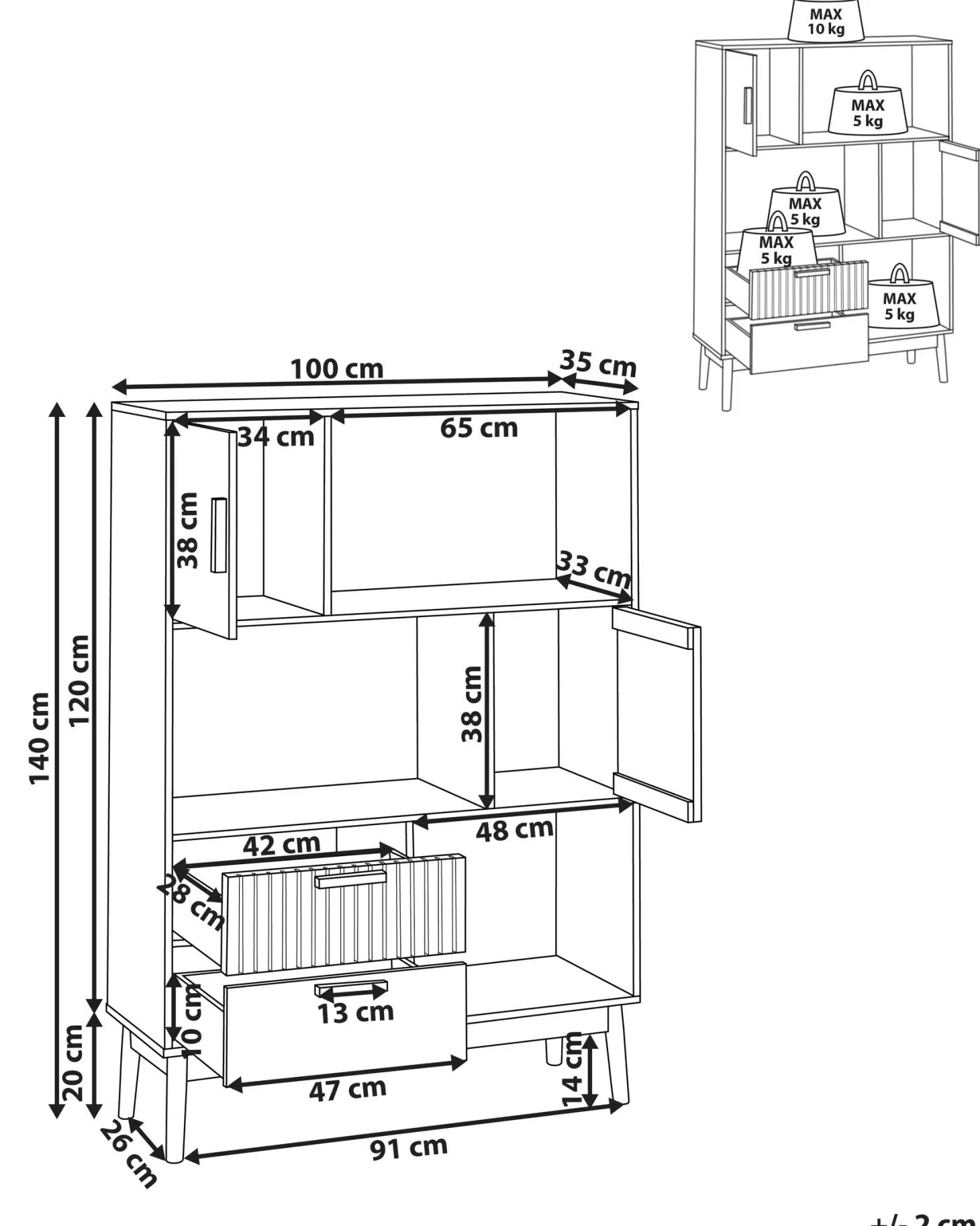 Reol LYNWOOD 140 cm Lysebrun