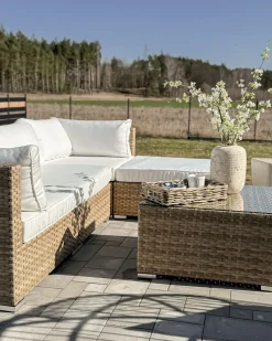 SANO 4 personers Have-hjørnesofasæt Venstrevendt Naturlig PE-rattan