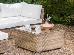 SANO 4 personers Have-hjørnesofasæt Højrevendt Naturlig PE-rattan