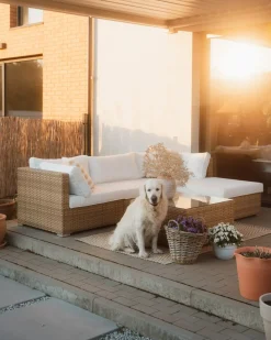 SANO 4 personers Have-hjørnesofasæt Højrevendt Naturlig PE-rattan