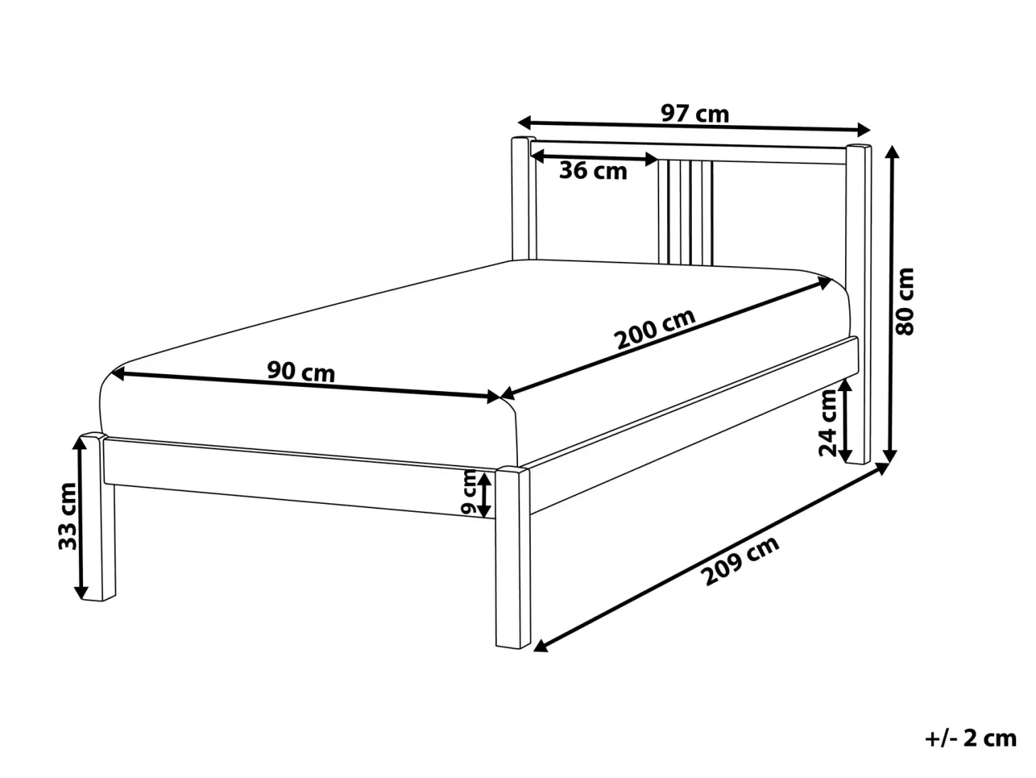 Seng Fyretræ VANNES 90 x 200 cm Hvid