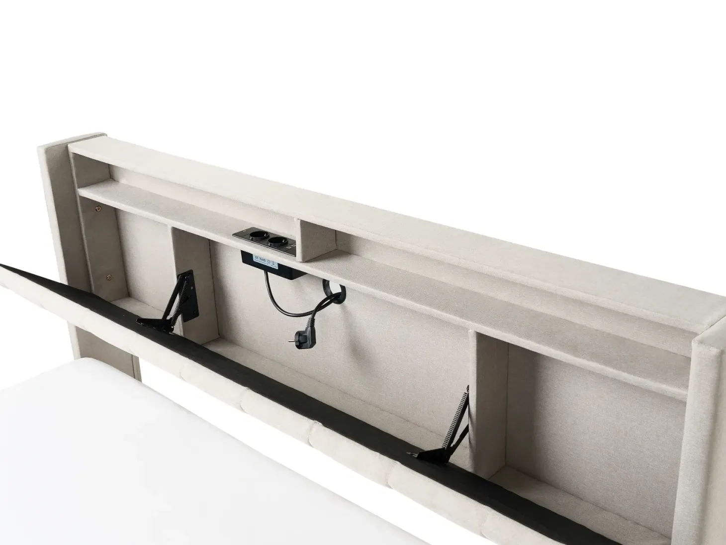 Seng med LED BEAULIEU 180 x 200 cm med opbevaring med USB-port Beige