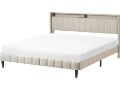 Seng med LED BEAULIEU 180 x 200 cm med opbevaring med USB-port Beige