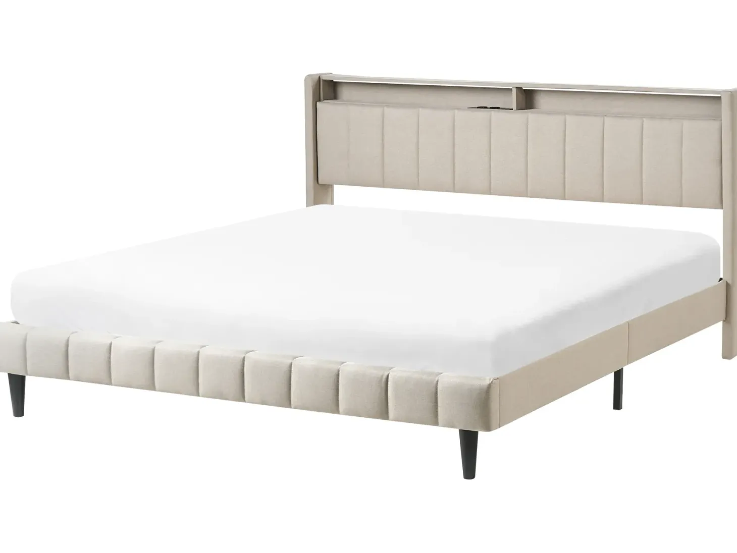 Seng med LED BEAULIEU 180 x 200 cm med opbevaring med USB-port Beige