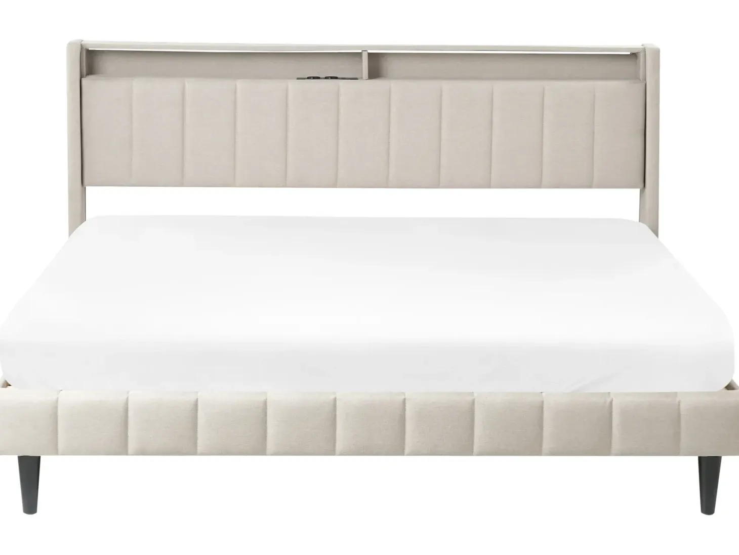 Seng med LED BEAULIEU 180 x 200 cm med opbevaring med USB-port Beige