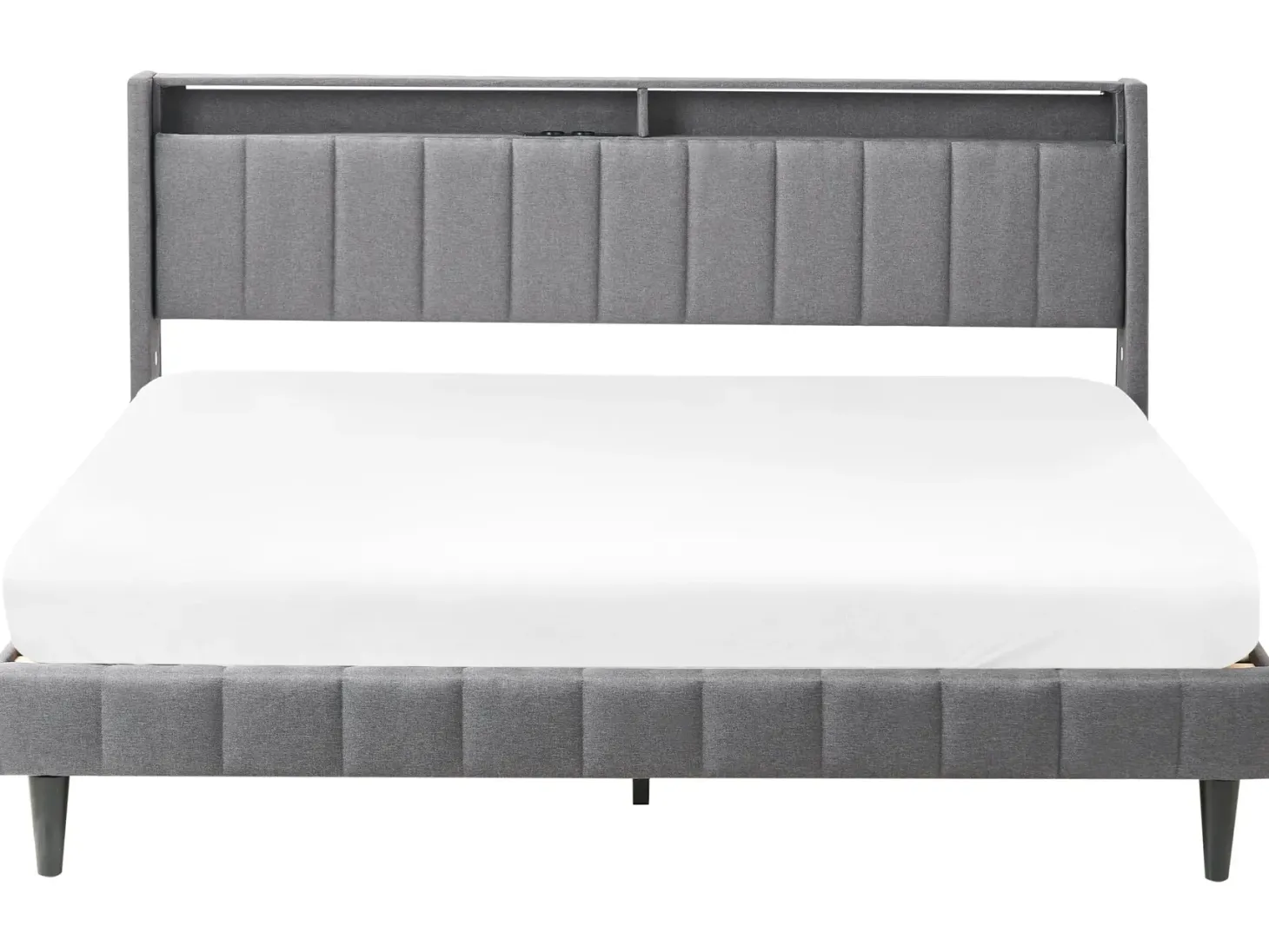 Seng med LED BEAULIEU 180 x 200 cm med opbevaring med USB-port Mørkegrå