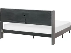 Seng med LED BEAULIEU 180 x 200 cm med opbevaring med USB-port Mørkegrå