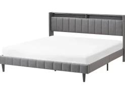 Seng med LED BEAULIEU 180 x 200 cm med opbevaring med USB-port Mørkegrå