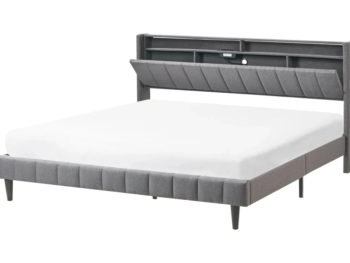 Seng med LED BEAULIEU 180 x 200 cm med opbevaring med USB-port Mørkegrå