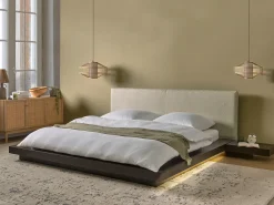 Seng med LED Boucle ZEN 180 x 200 cm LED Mørk ask